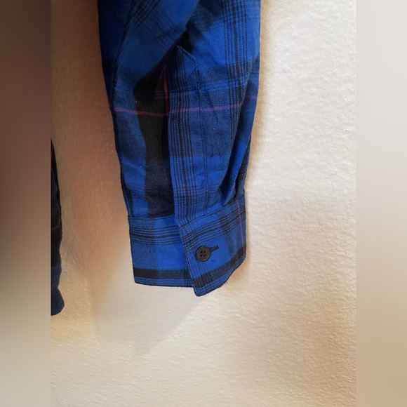 French Connection NWT Blue Plaid Flannel Long Sleeve Button Up Shirt Womens Sz M - Picture 5 of 10